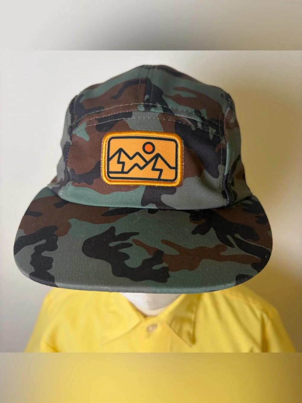 Boys Camo Print 5-Panel Hat with Mountain Patch NWOT One Size
